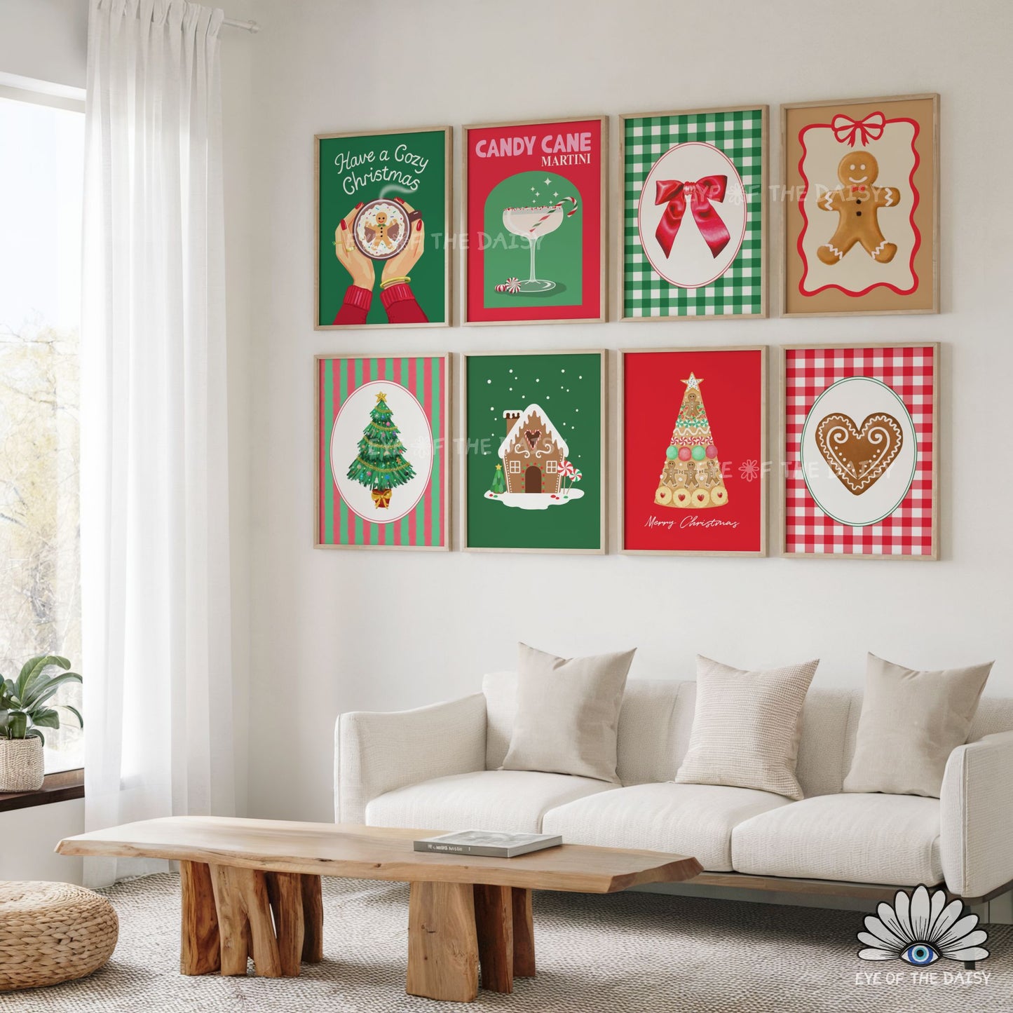 Set of 8 Vintage Christmas Prints Digital Download | Retro Holiday Printable Wall Art