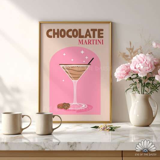 Chocolate Martini print digital download, colorful and vibrant cocktail wall art for home bar or kitchen