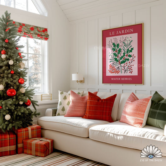 Vintage Winter Berries Print Digital Download | Holly Mistletoe Botanical Printable Wall Art