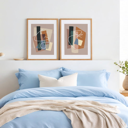 Earth tone abstract print set of 2, digital download wall art for a calming modern bedroom with minimalist or boho decor style