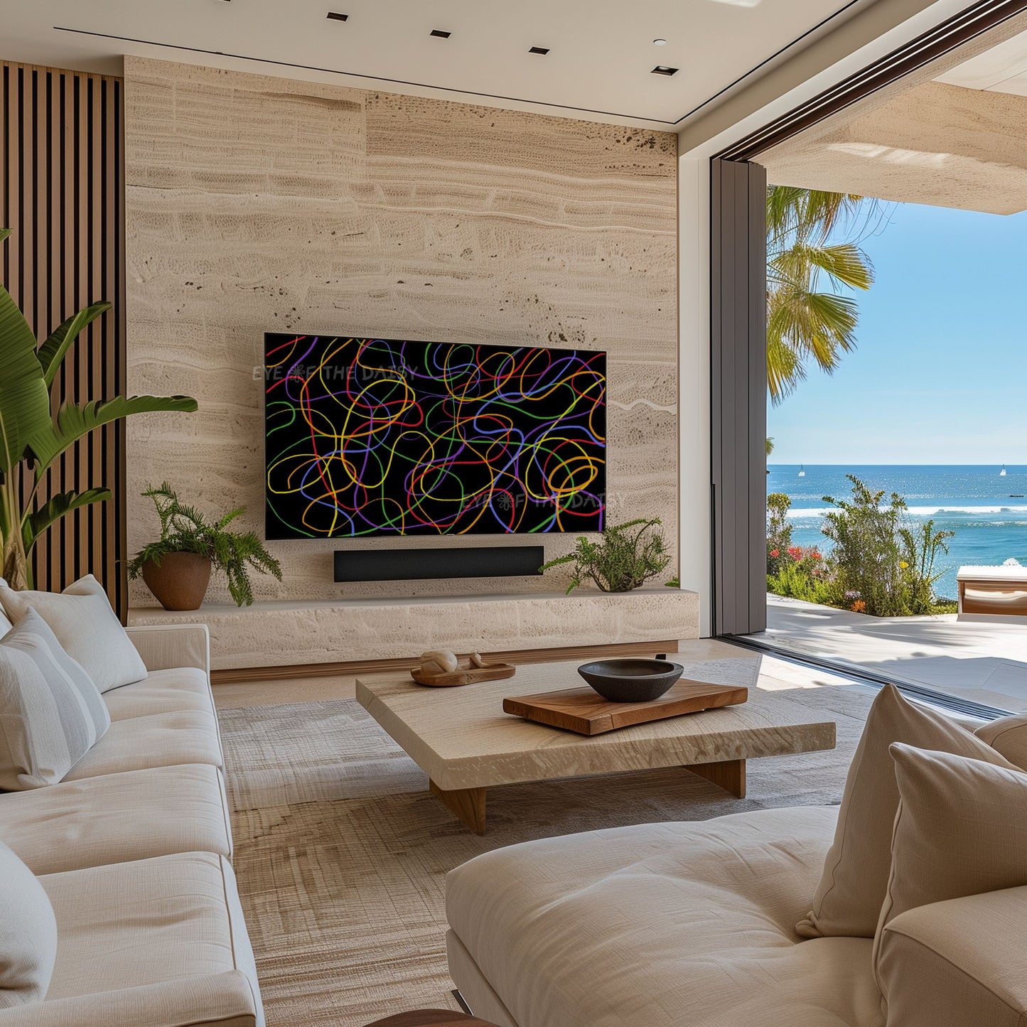 Contemporary Abstract Scribble TV Art 4K | Colourful Black Modern Art for TV Screen