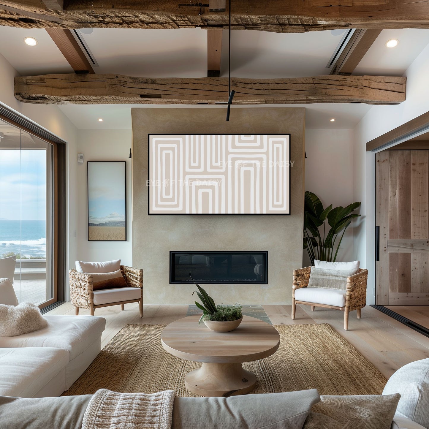 Beige White Minimal Geometric Abstract 4K TV Art | Neutral Contemporary Boho TV Art 4K