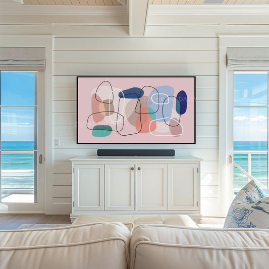 Pink Peach Blue Turquoise Abstract 4K TV Art | Contemporary Shapes Lines TV Art 4K