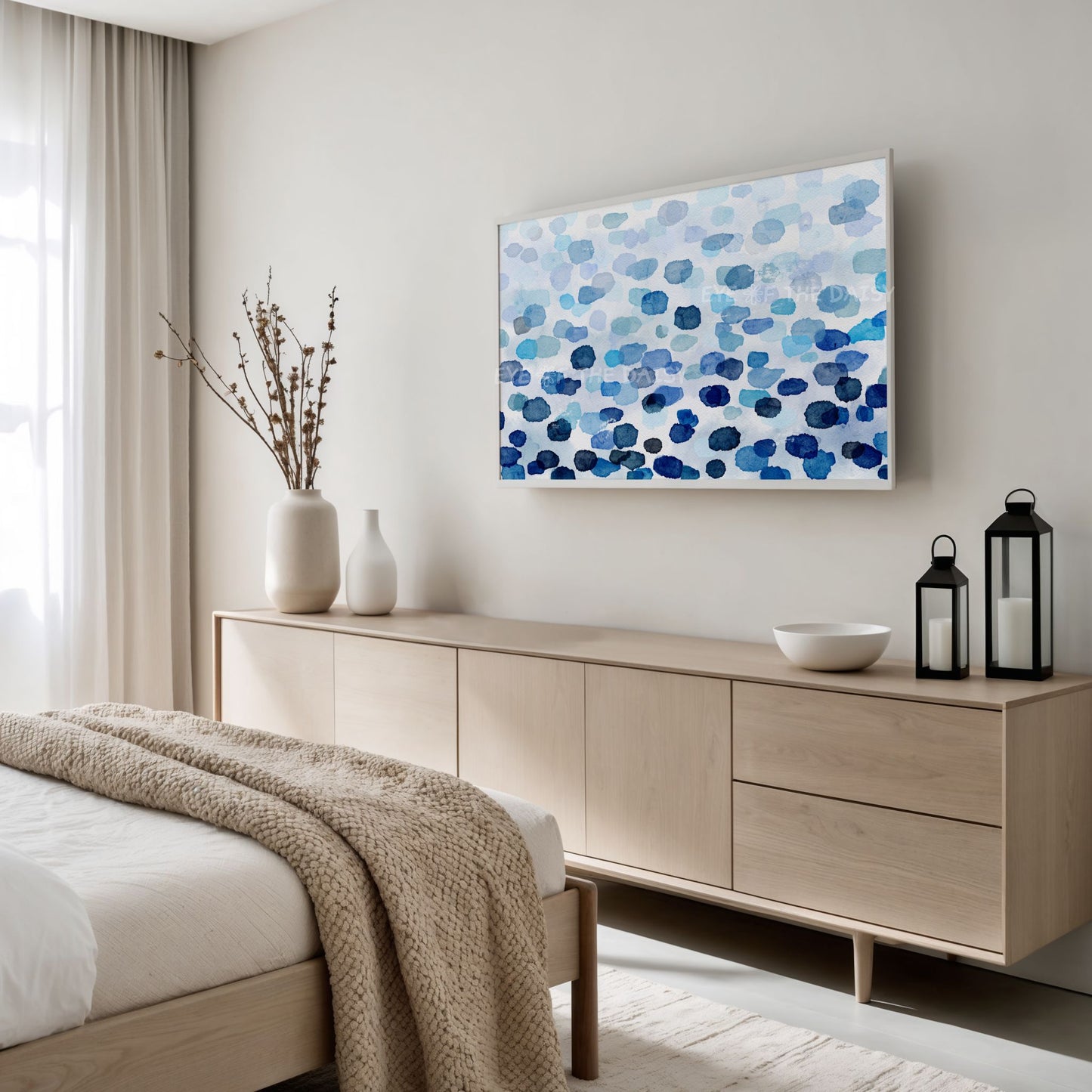 Blue Watercolour Brushstrokes 4K TV Art | Minimal Contemporary Coastal Abstract 4K TV Art