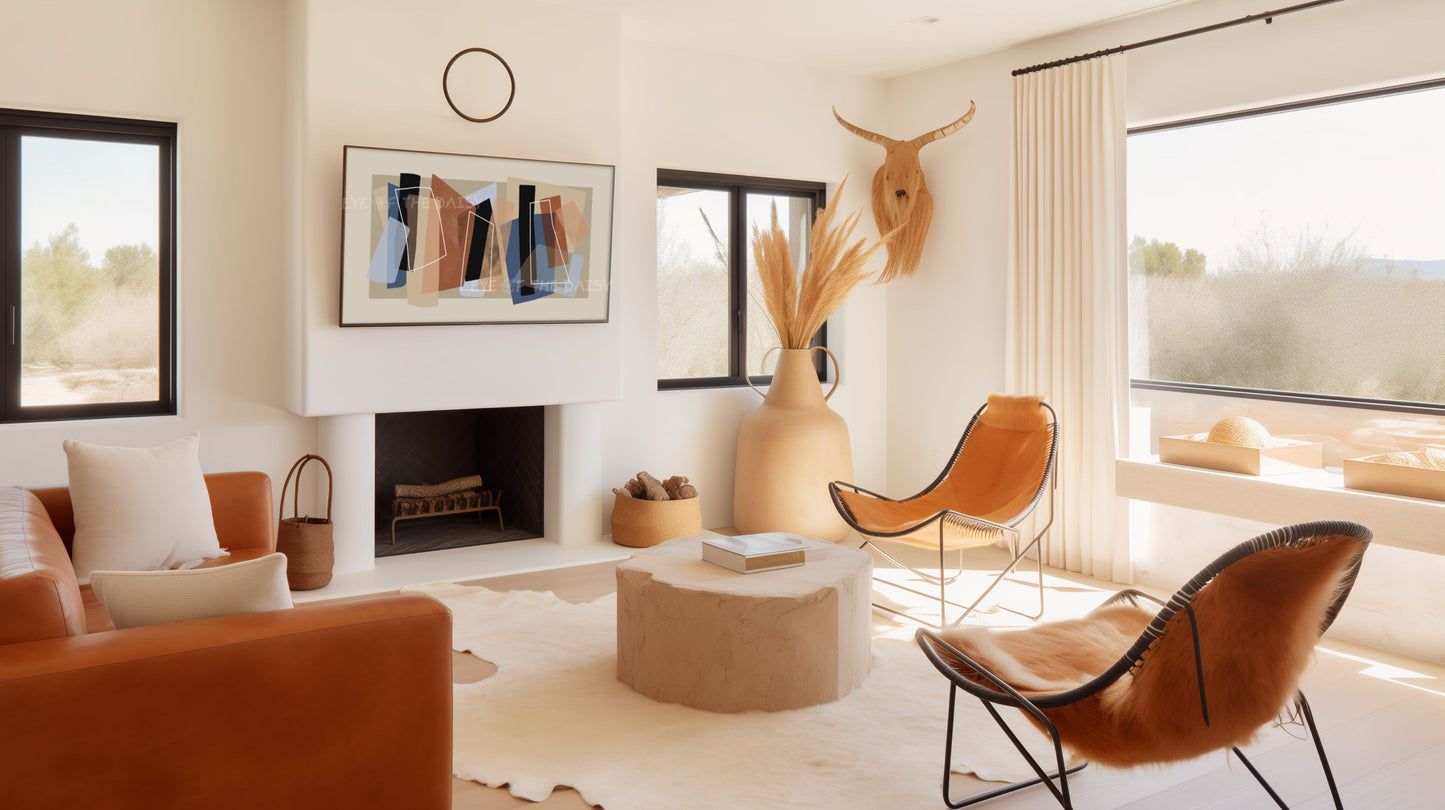 Brown & Blue Modern Abstract 4K TV Art | Neutral Contemporary Art for TV Screen