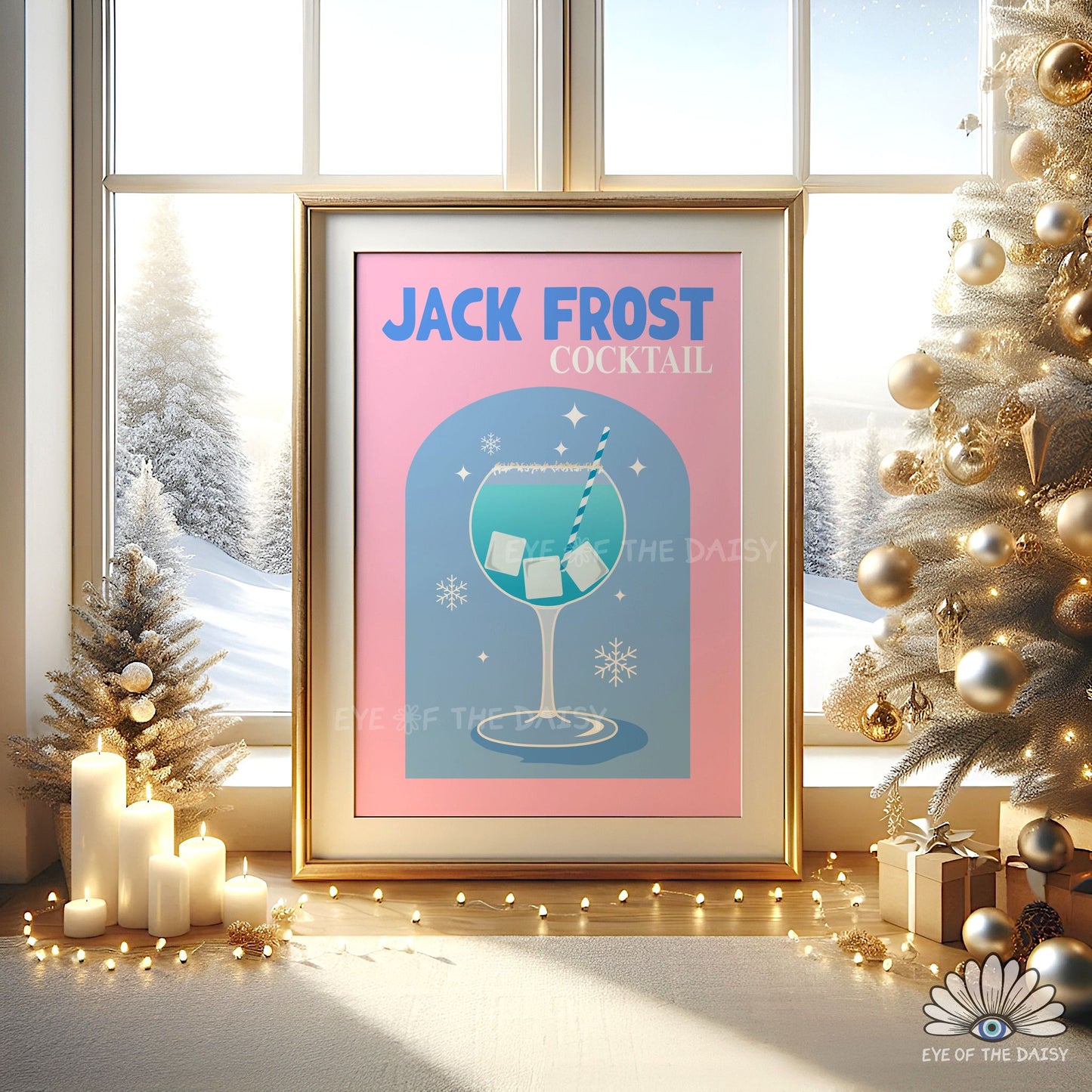 Pink Christmas Cocktail Print Digital Download | Retro Holiday Drink Printable Wall Art