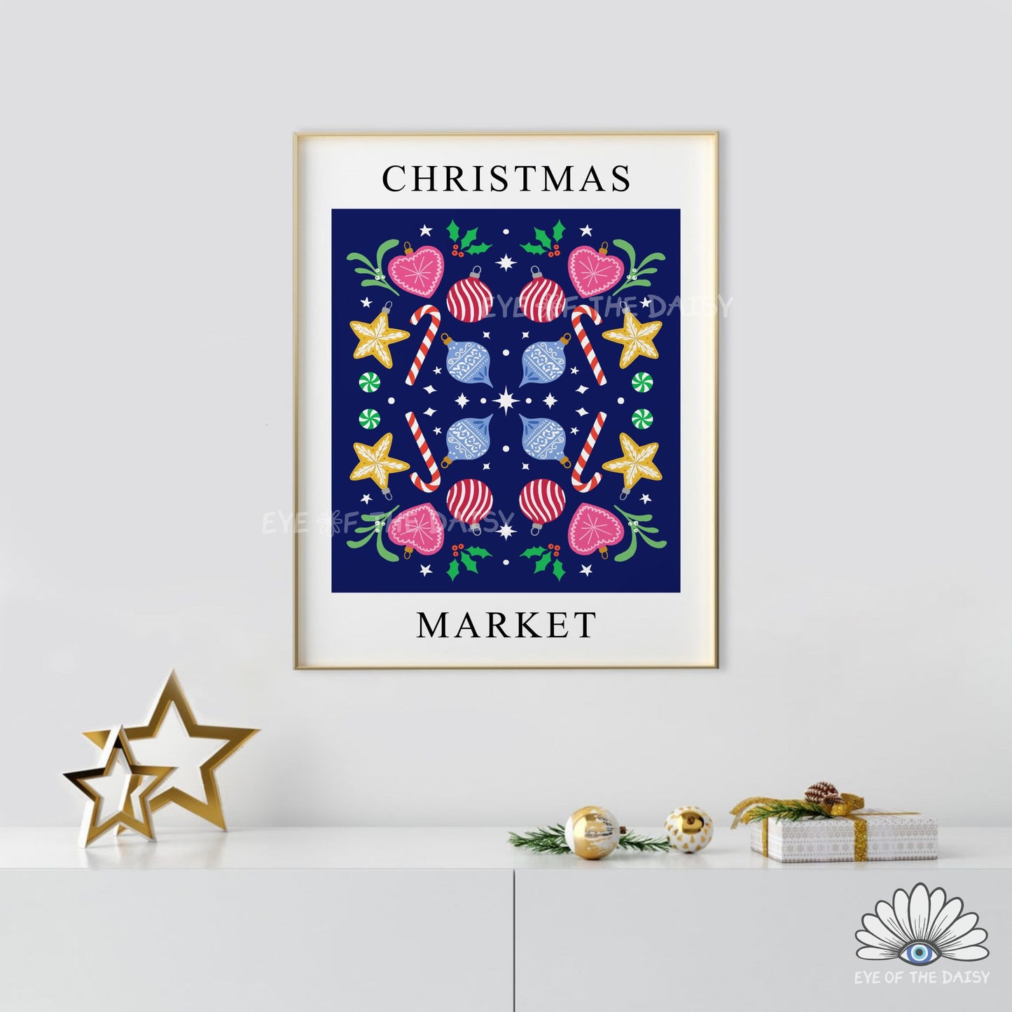 Christmas Market Digital Art Print | Nordic Folk Art Holiday Decor | Printable Wall Art