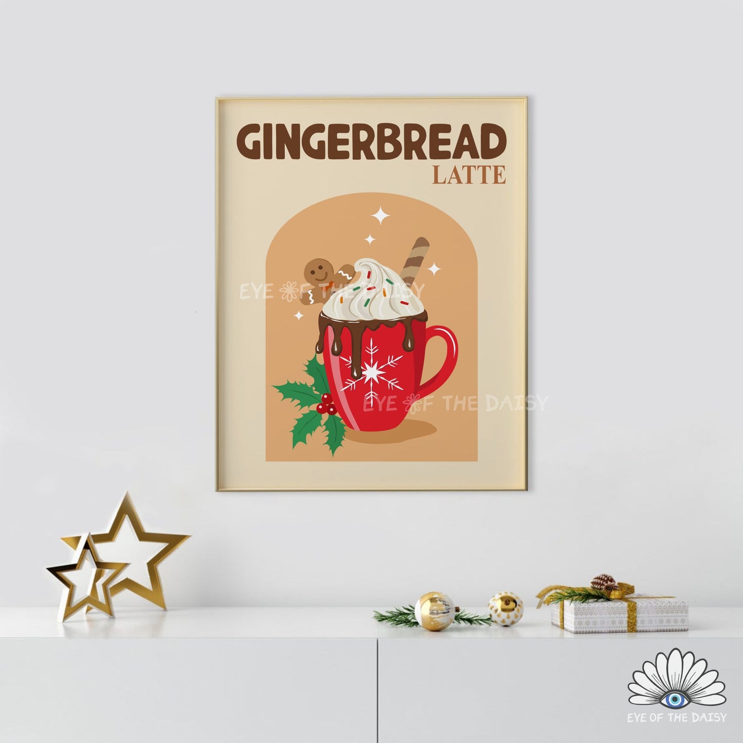 Gingerbread Latte Print Digital Download | Retro Holiday Cocoa Station Printable Wall Art