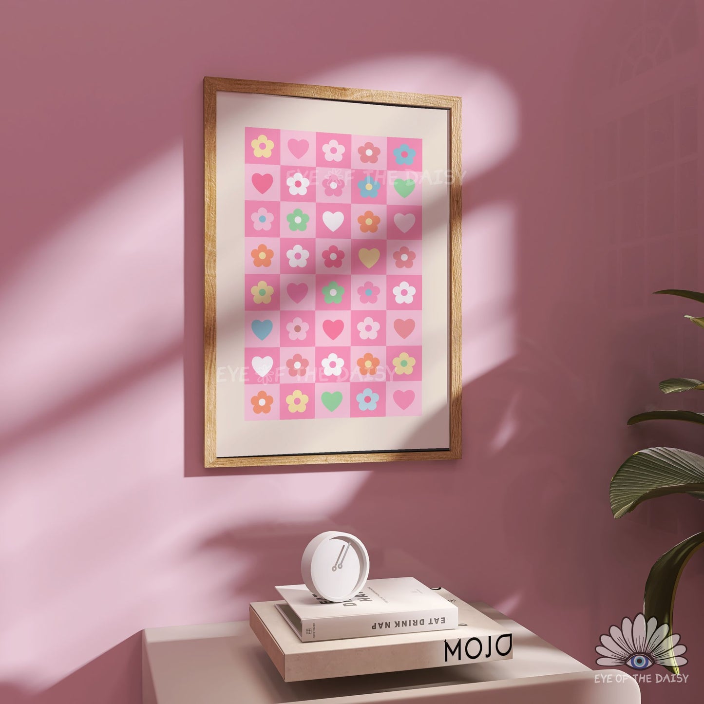 Funky colorful pastel checkerboard poster, retro whimsical wall art for bedrooms or preppy dorm decor
