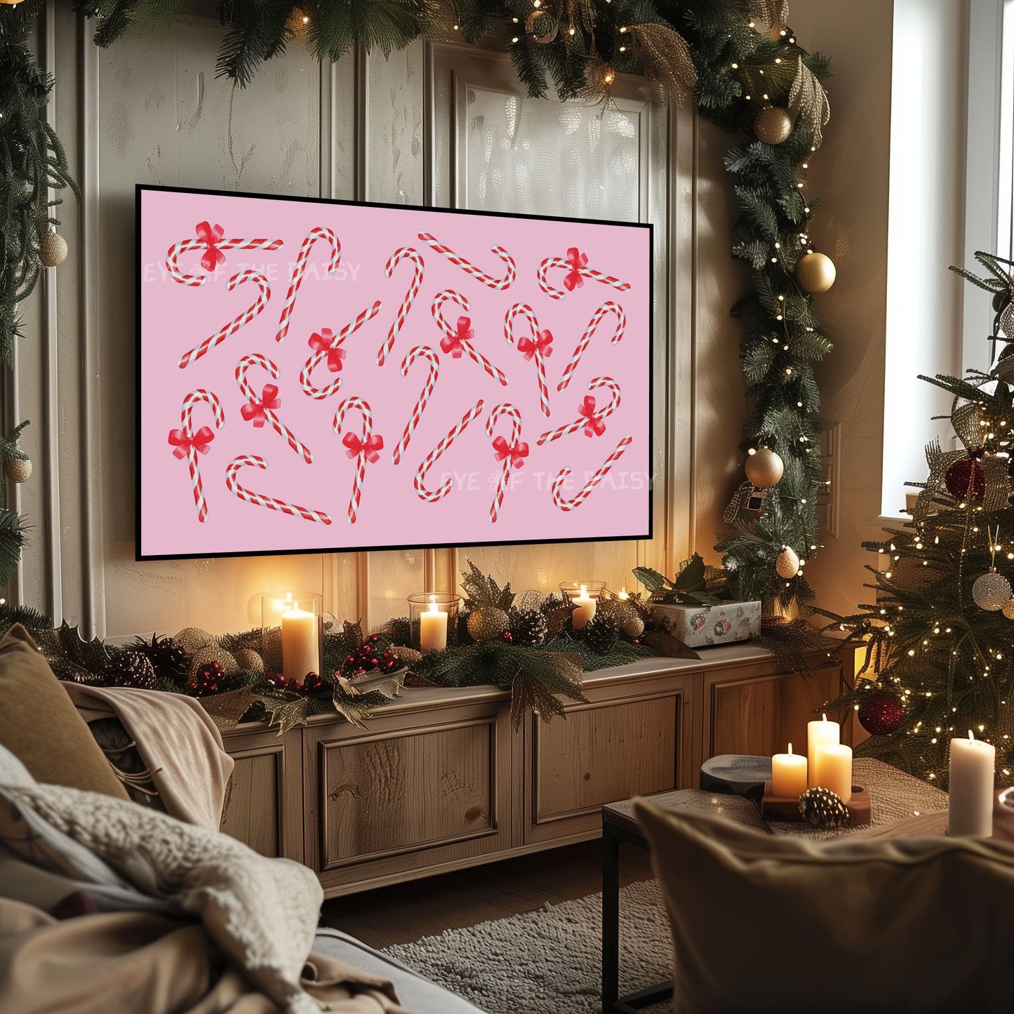 Pink, Red & White Christmas TV Art 4K | Cute Candy Canes Holiday 4K TV Art