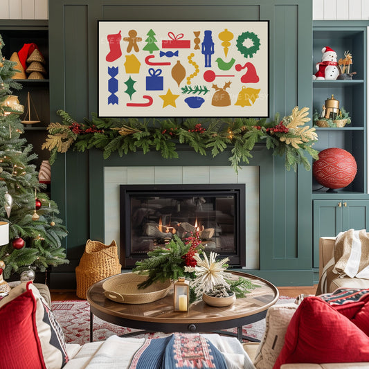 Abstract Christmas Shapes 4K TV Art | Colourful Christmas Cut-Outs Art for TV Screen