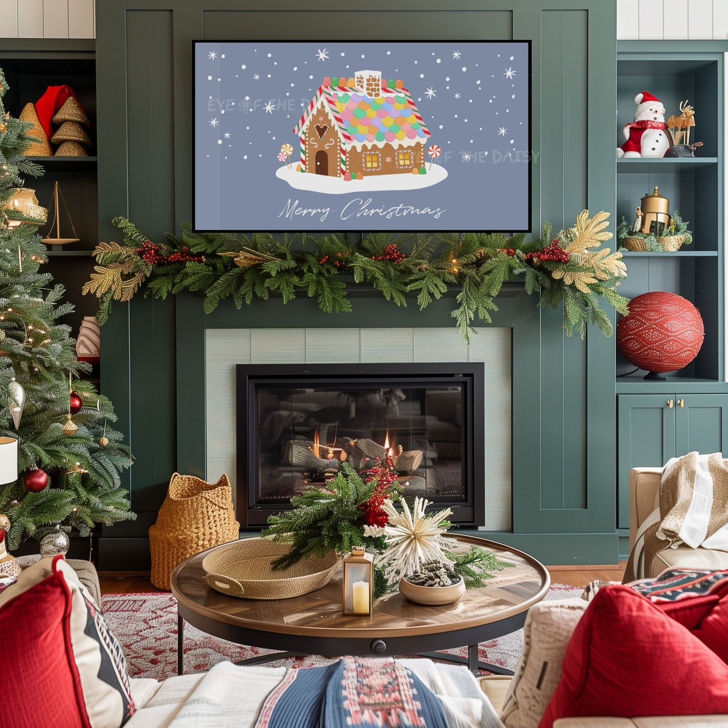 Merry Christmas Phrase 4K TV Art | Holiday Gingerbread House Art for TV Screen 4K