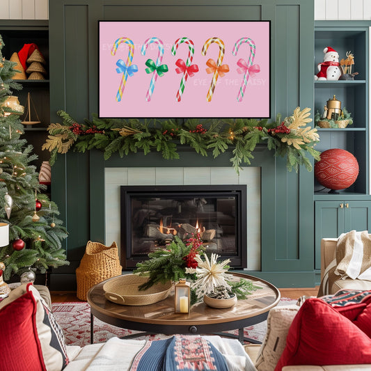 Pink Christmas TV Art 4K | Colourful Holiday Candy Canes Art for TV Screen