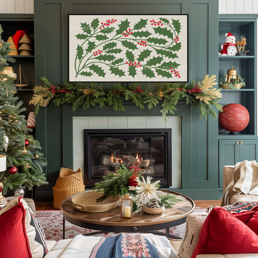 Abstract Holly 4K TV Art | Nordic Christmas Art for TV Screen