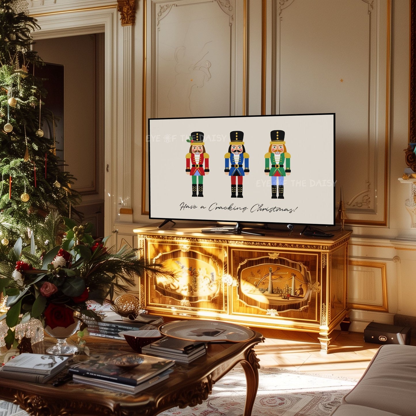 Red Blue Green Christmas Nutcracker 4K TV Art | Traditional Holiday Art for TV Screen 4K