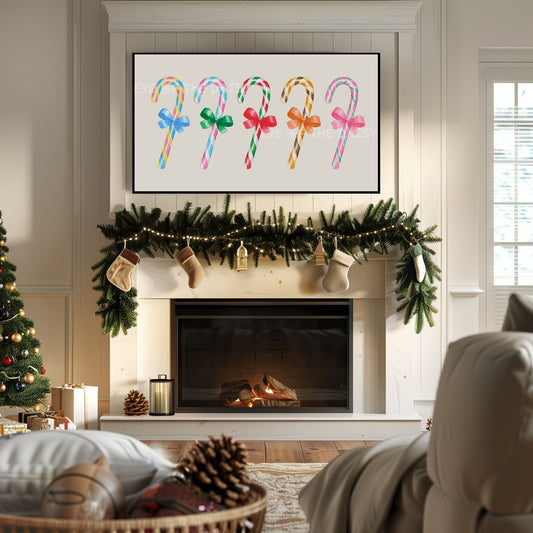 Christmas Candy Canes 4K TV Art | Cute Colourful Holiday Art for TV Screen
