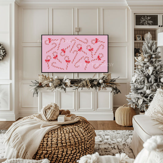 Pink, Red & White Christmas TV Art 4K | Cute Candy Canes Holiday 4K TV Art