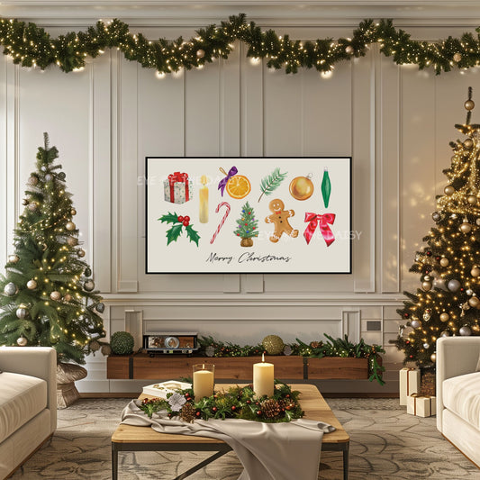 Watercolour Christmas Illustrations 4K TV Art | Colourful Traditional Holiday 4K TV Artwork