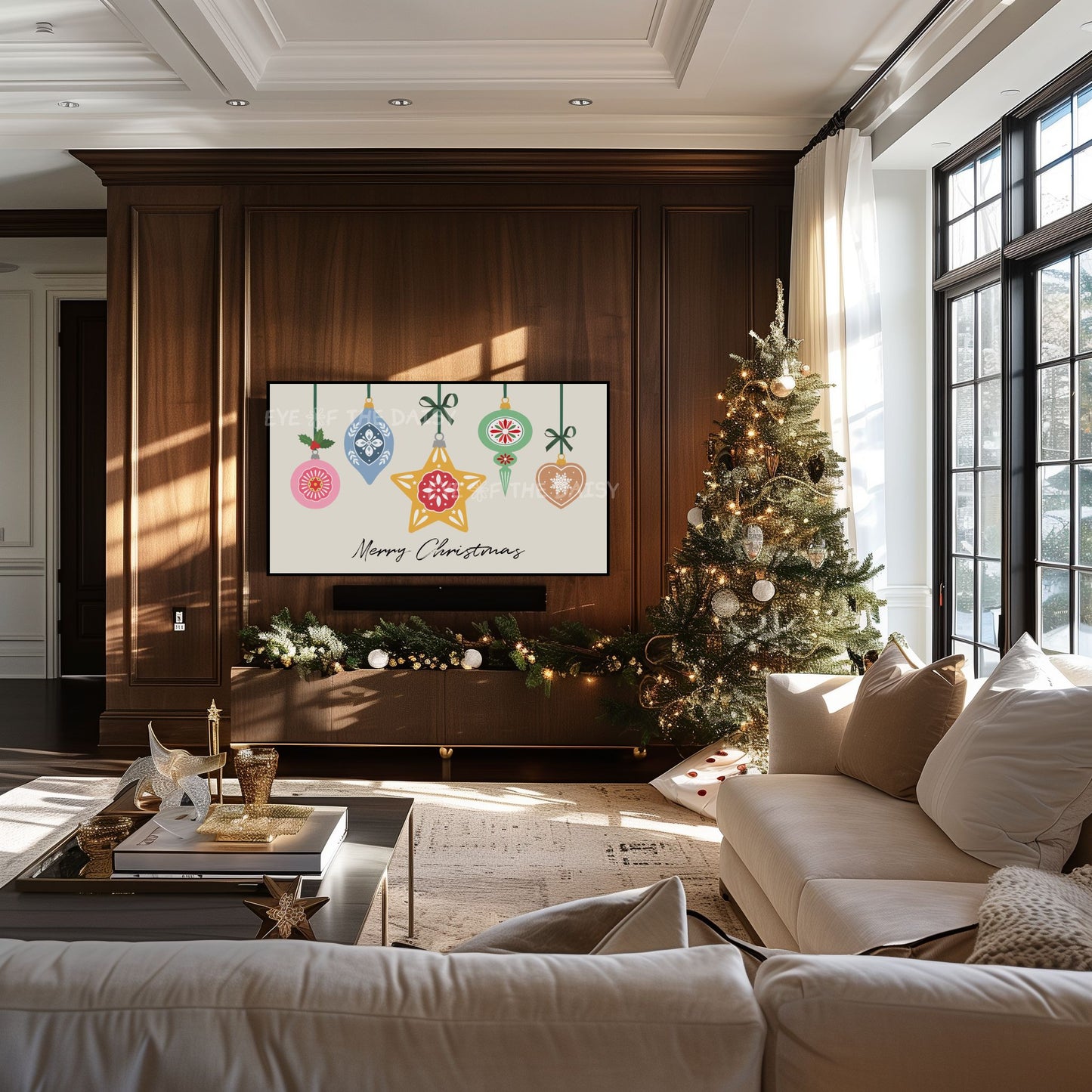 Merry Christmas Ornaments 4K TV Art | Colourful Holiday 4K Art for TV Screen