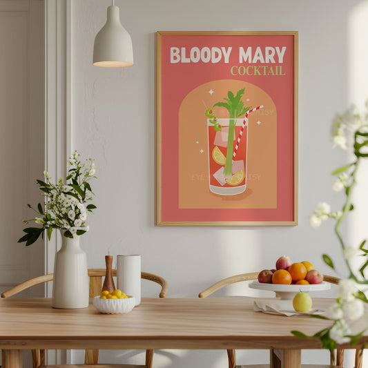 Bloody Mary wall art – retro printable cocktail poster, colourful kitchen or bar decor digital download