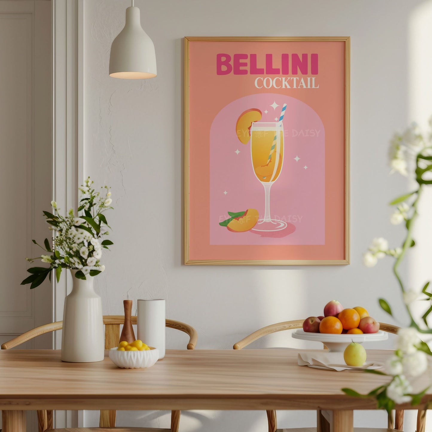 Bellini cocktail printable wall art – vibrant retro poster, perfect downloadable cocktail sign for college room, party decor, or brunch vibes