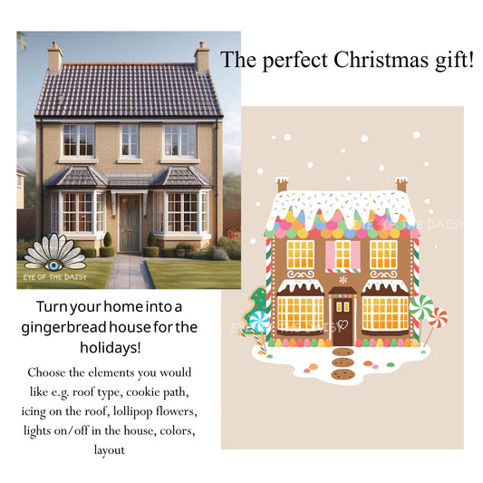 Custom Gingerbread House Portrait Print Digital Download | Personalised Christmas Wall Art