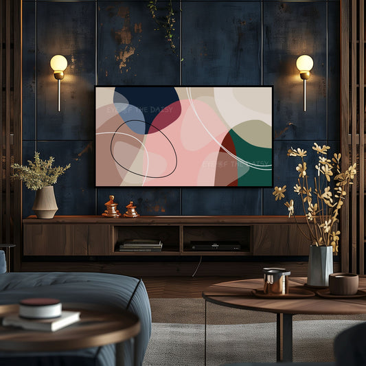 Navy Blue, Blush Pink & Forest Green Abstract 4K TV Art | Mid Century Modern TV Art
