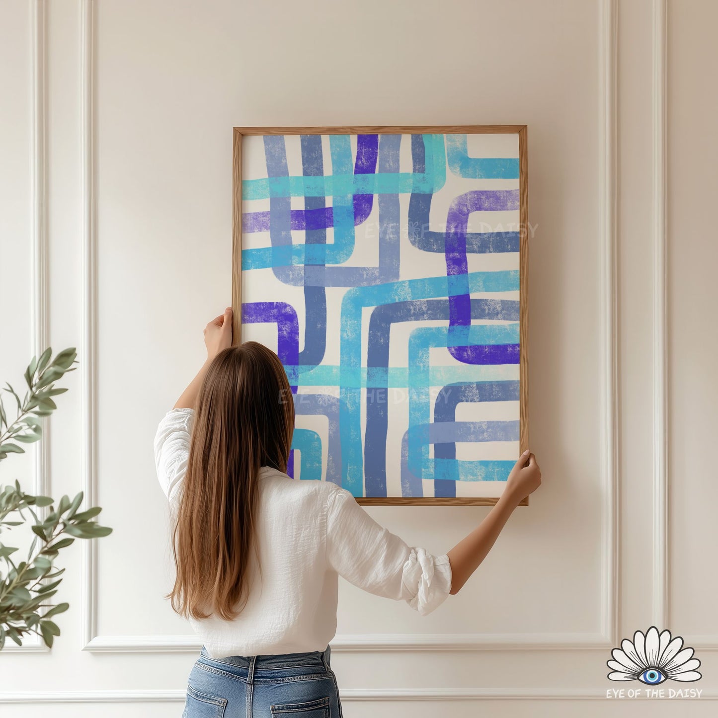 Royal blue textured abstract printable poster for office or living room