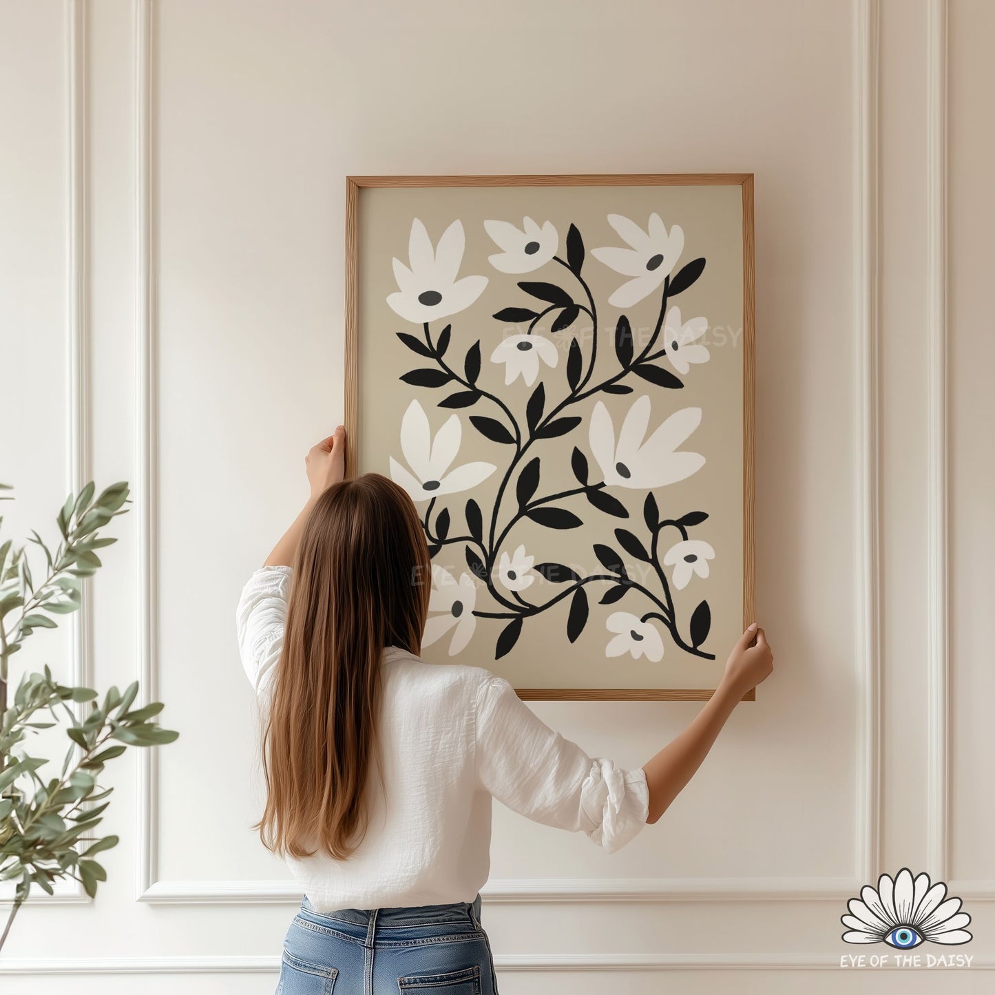 Neutral Abstract Floral Printable Wall Art | Black White and Beige Botanical Print Digital Download