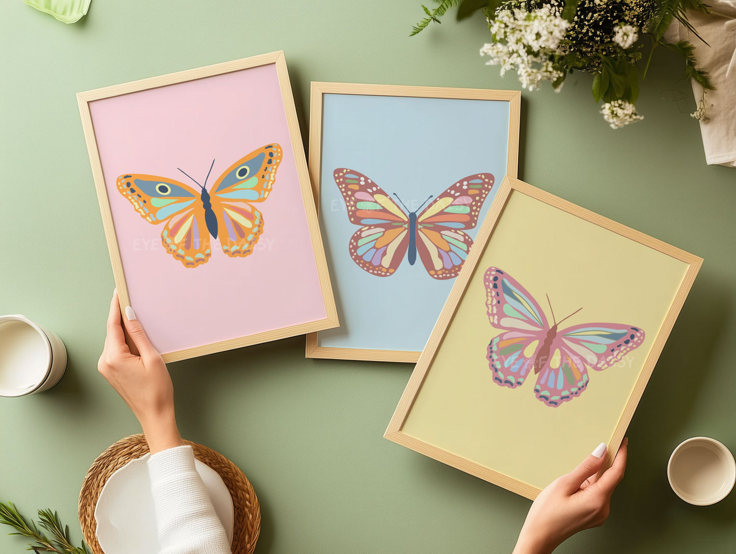 Vintage pastel butterfly print download set of 4 for boho-style bedroom decor, instant wall art posters for cute, whimsical vibe