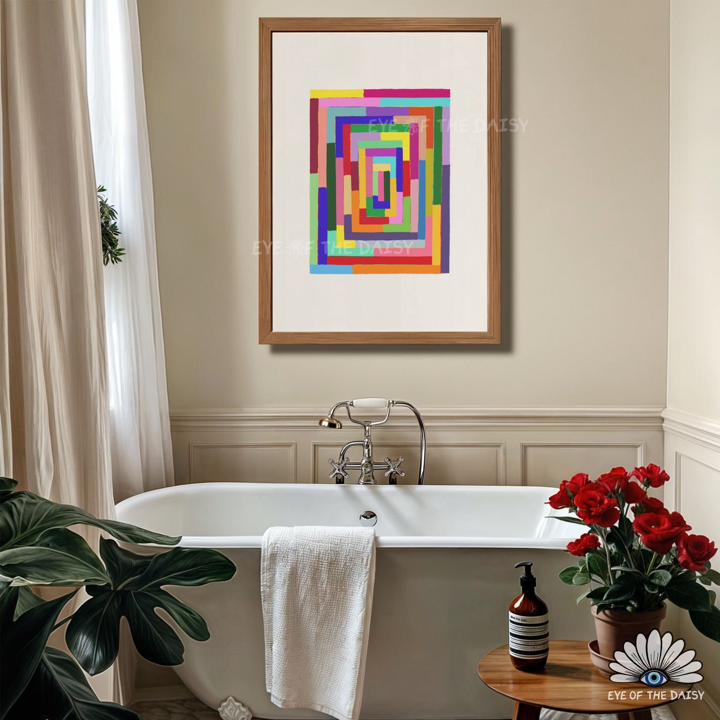 Bauhaus geometric digital print in vibrant hues, mid century modern inspired downloadable art