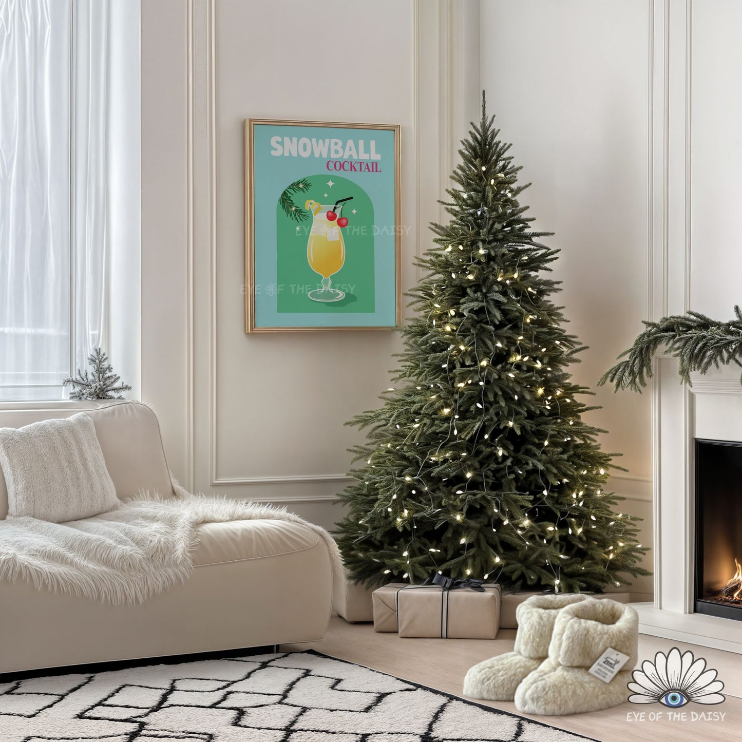Snowball Drink Print Digital Download | Retro Christmas Cocktail Printable Wall Art