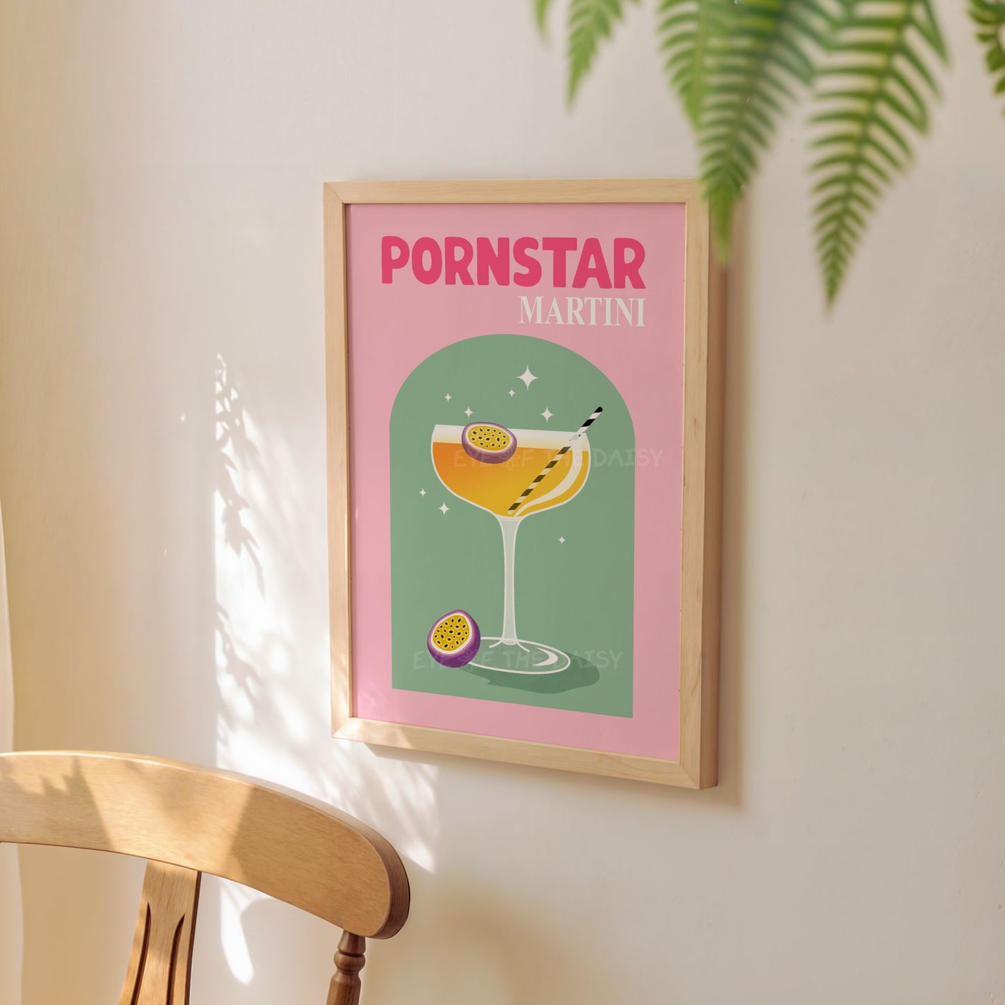 Printable Pornstar Martini cocktail poster, digital download retro drink art for vibrant home bar or kitchen gallery