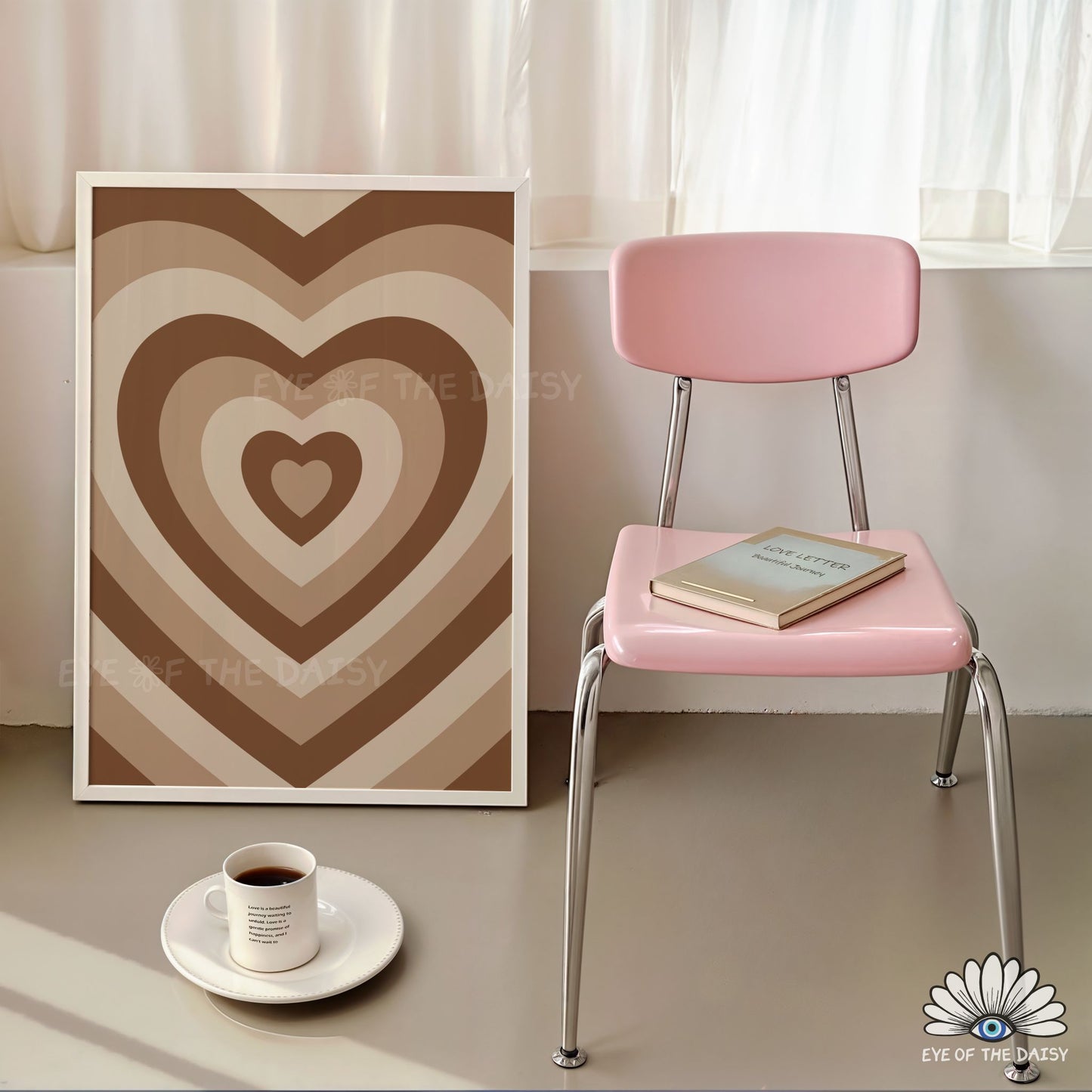 Retro heart print digital download, funky and warm Y2K-inspired printable wall art for living rooms or kitchens