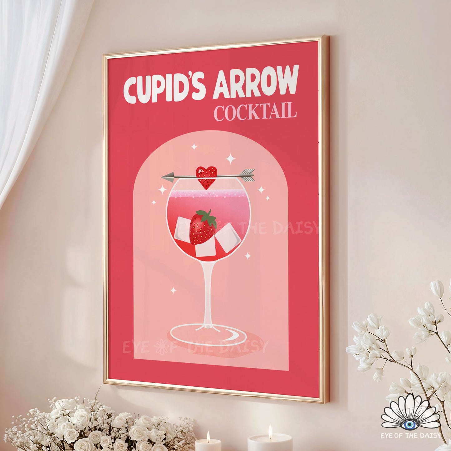 Galentine's Day gallery wall set of 6 hand drawn digital prints, red and pink printable posters for form room decor