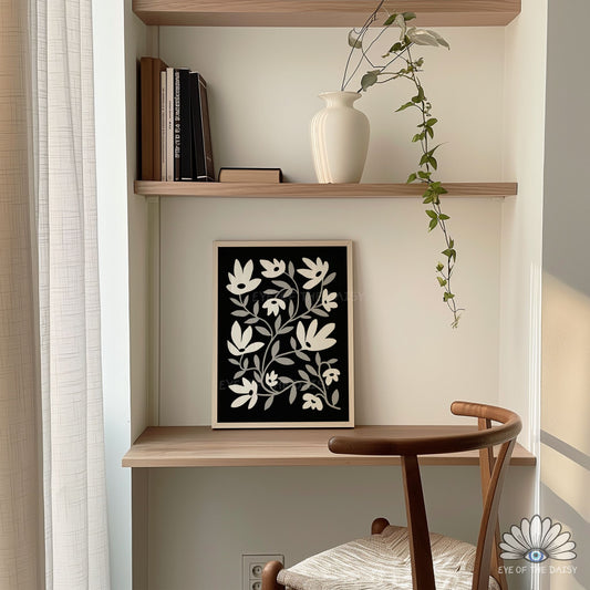 Black and White Abstract Botanical Printable Wall Art | Contemporary Botanical Print Digital Download