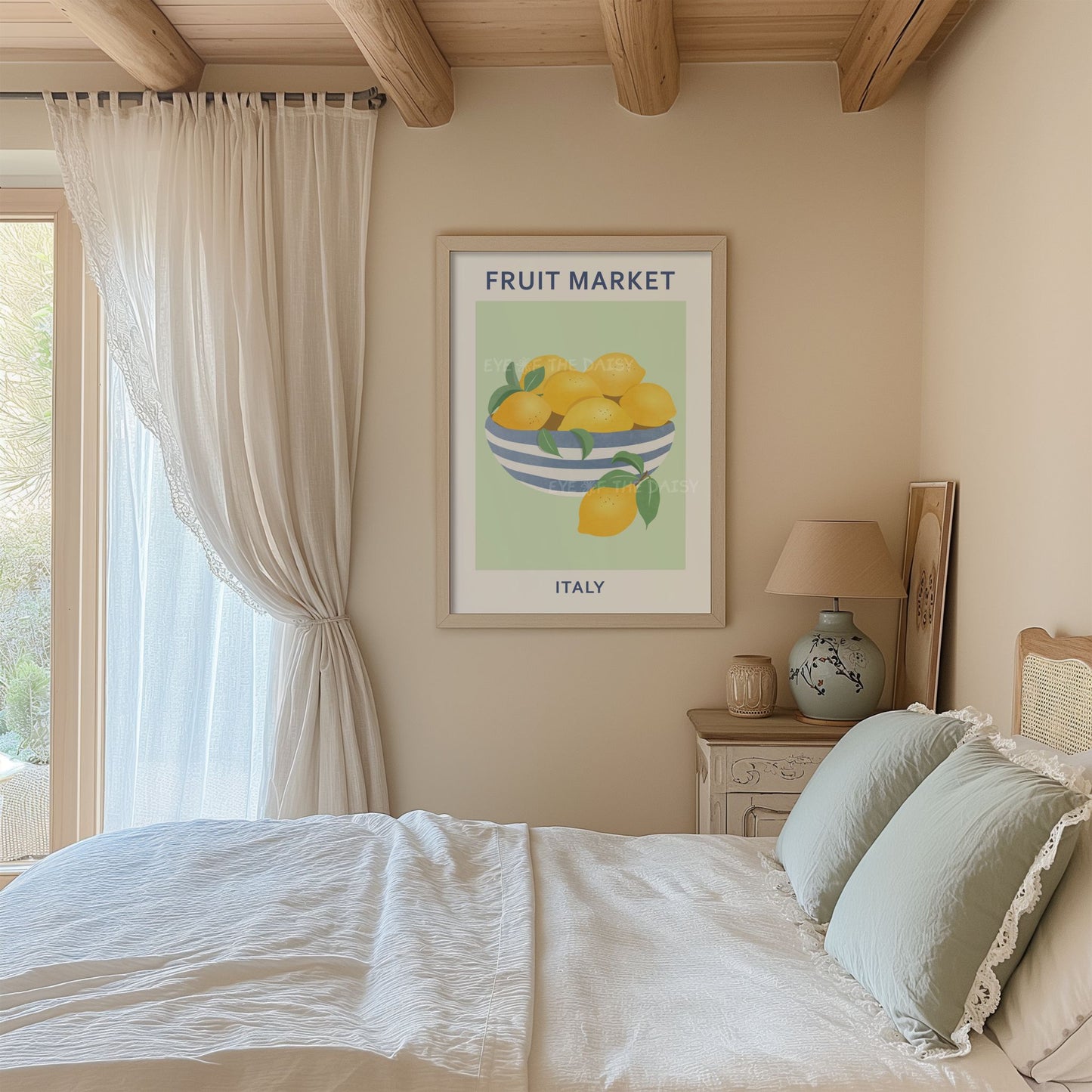 Abstract bowl of lemons poster — Fruit Market Italy printable wall art, perfect for Mediterranean inspired dining room decor