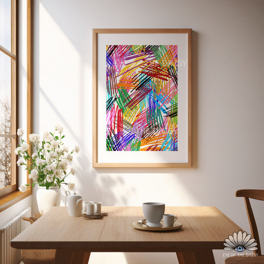 Colorful contemporary abstract print digital download in vibrant colours, downloadable art for home office decor or modern apartment