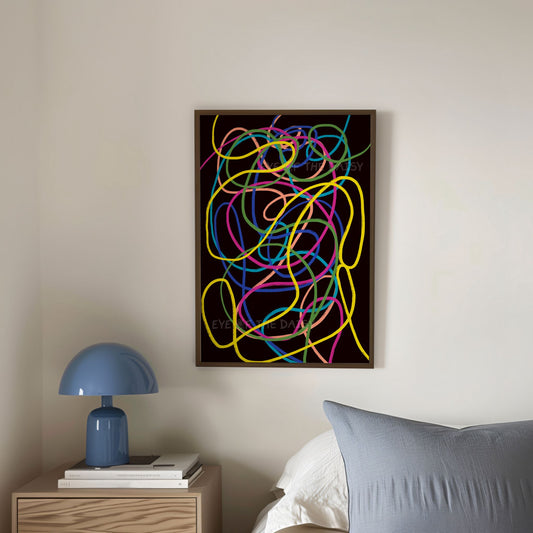 Wiggle line wall art print – bright abstract printable poster download for modern bedroom decor, fun and colourful digital artwork