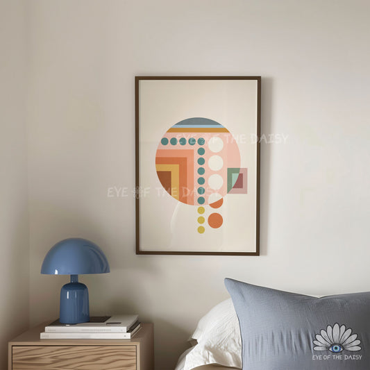 Modern Bauhaus geometric poster, warm tone abstract printable wall art