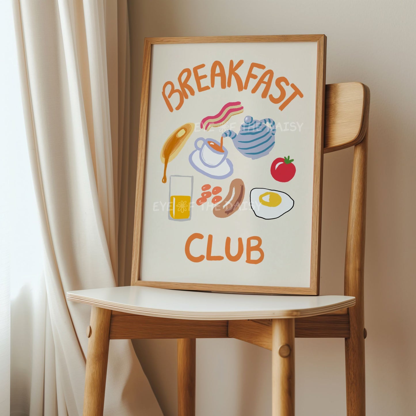 Breakfast downloadable art print with 'Breakfast Club' typography and full English breakfast food illustrations