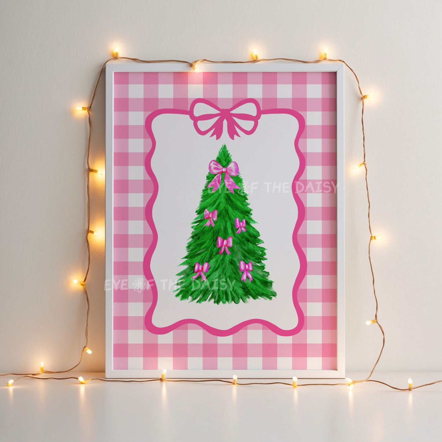 Pink Bows Christmas Tree Digital Print | Vintage Coquette Holiday Printable Wall Art
