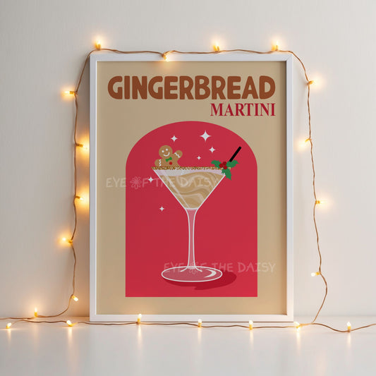 Gingerbread Martini Print Digital Download | Retro Christmas Cocktail Printable Wall Art