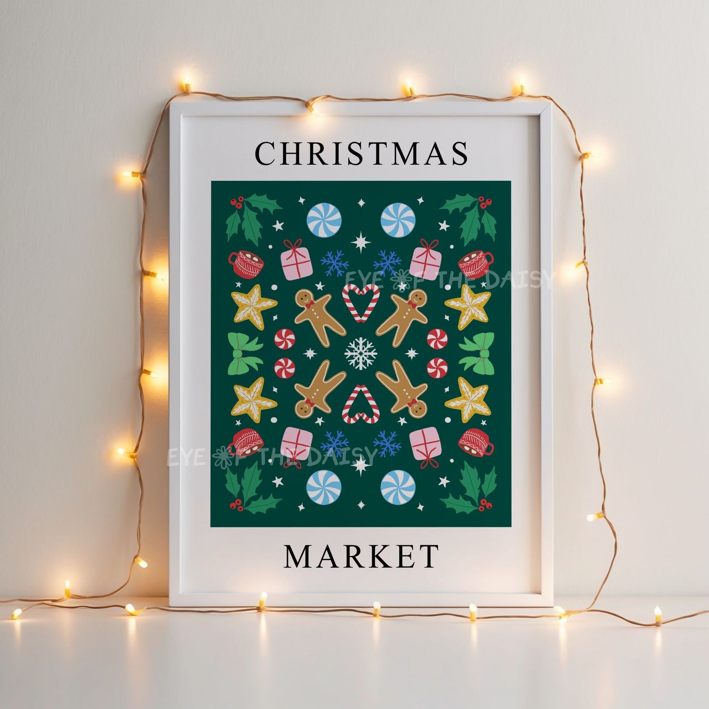 Christmas Market Digital Art Print | Nordic Folk Art Holiday Decor | Printable Wall Art