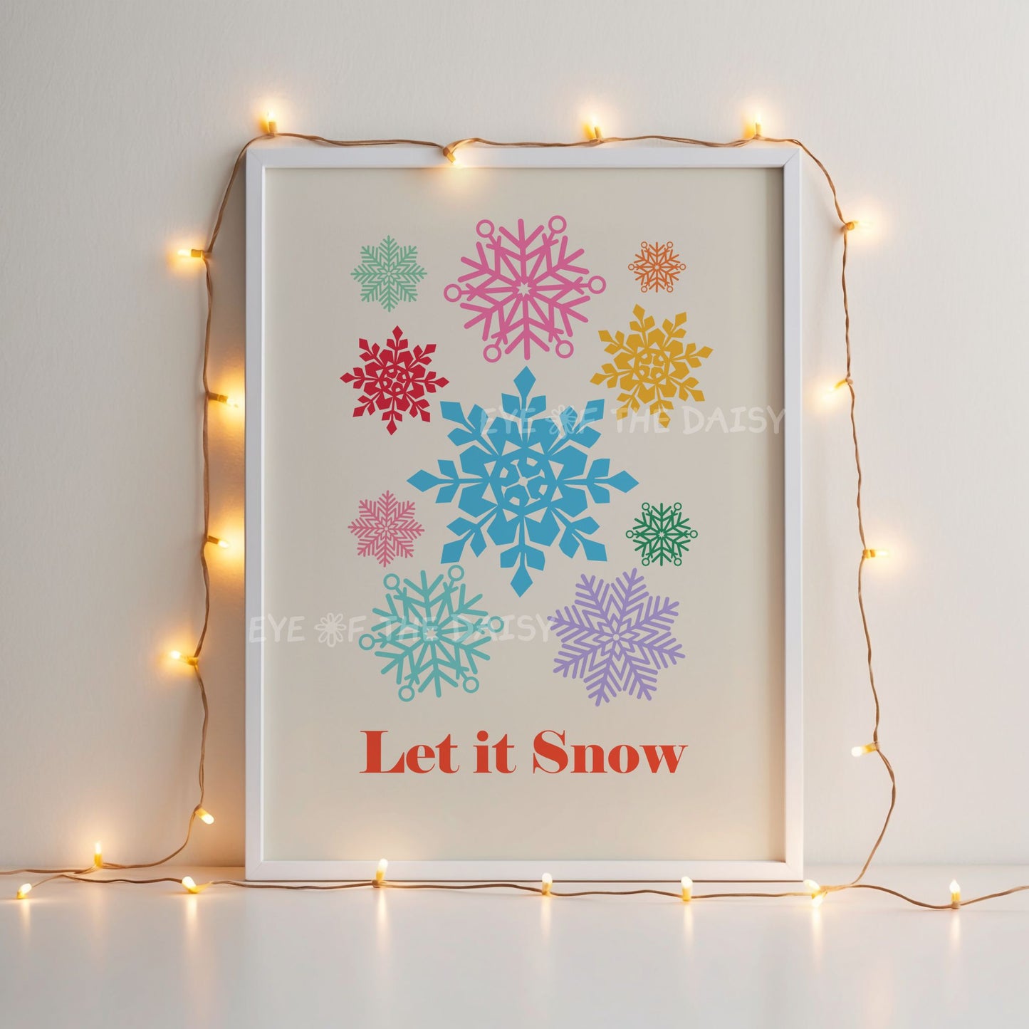 Colourful Snowflakes Print Digital Download | Let it Snow Christmas Printable Wall Art