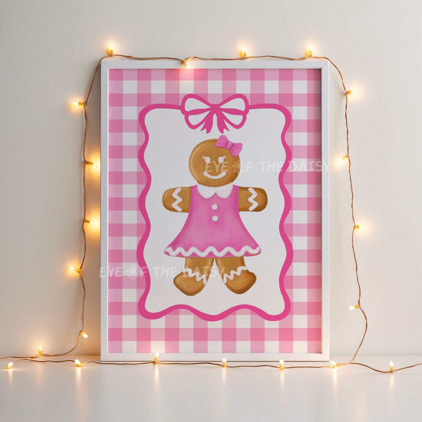 Cute Gingerbread Woman Print Digital Download | Coquette Pink Holiday Printable Wall Art