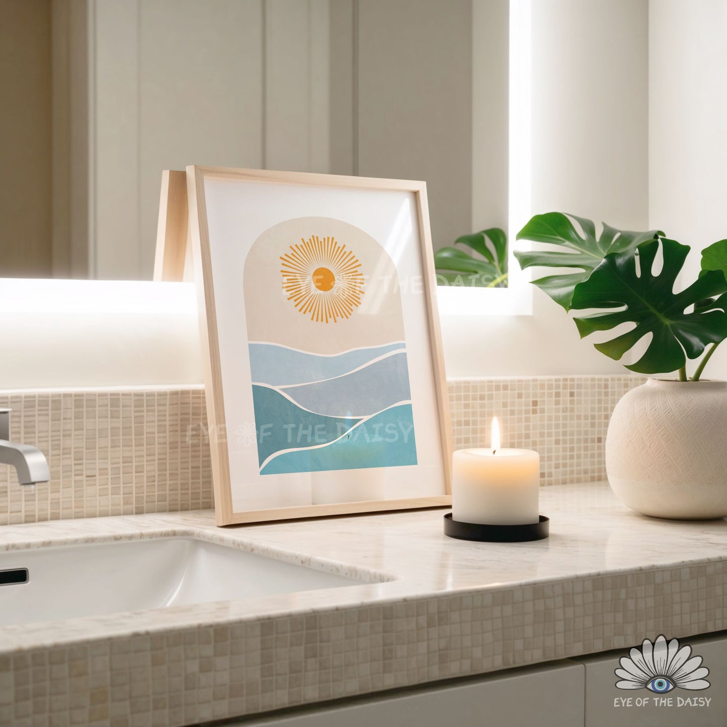 Summer vibes seascape poster, modern ocean bathroom print digital download