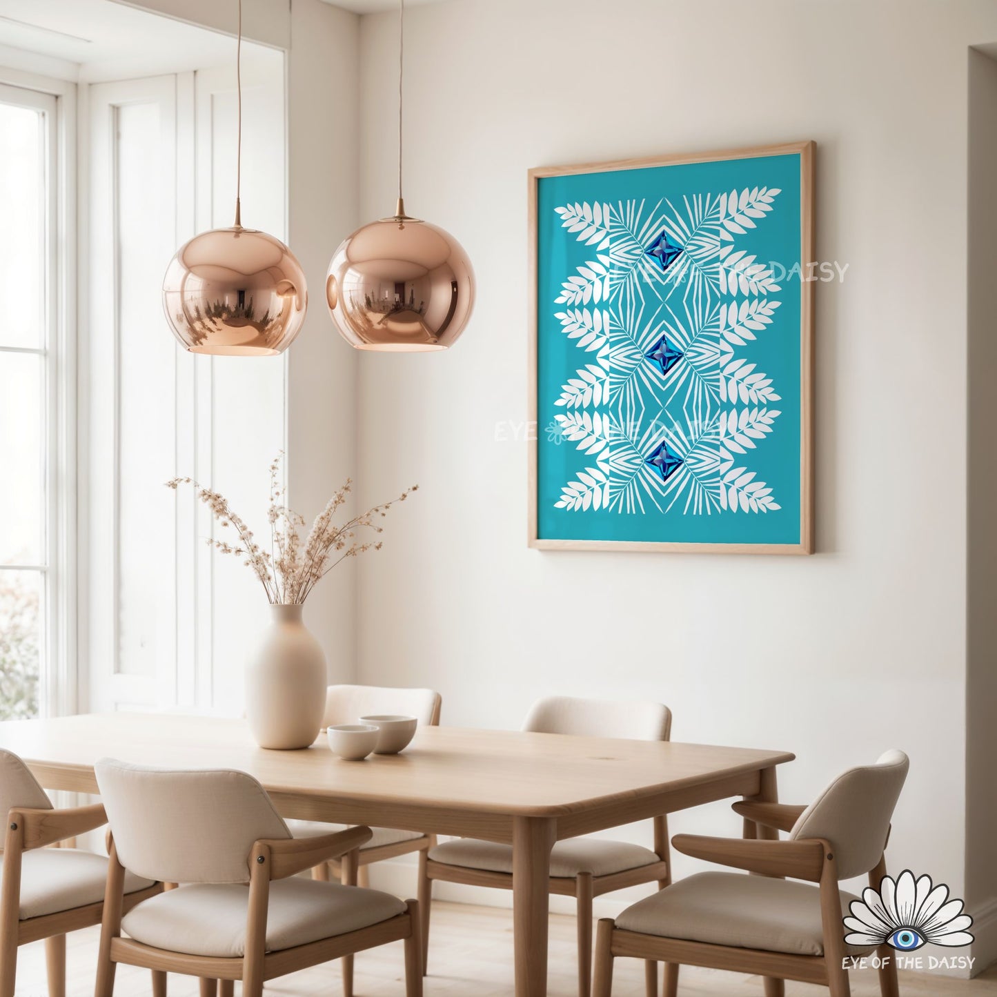 tribal inspired botanical illustration printable, vibrant jewel abstract wall art for eclectic homes