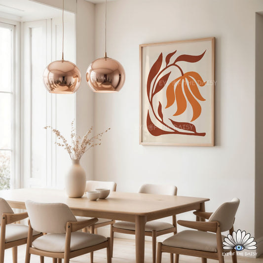 rust tone Scandi botanical print digital download, natural earthy wall art for kitchen or dining room decor