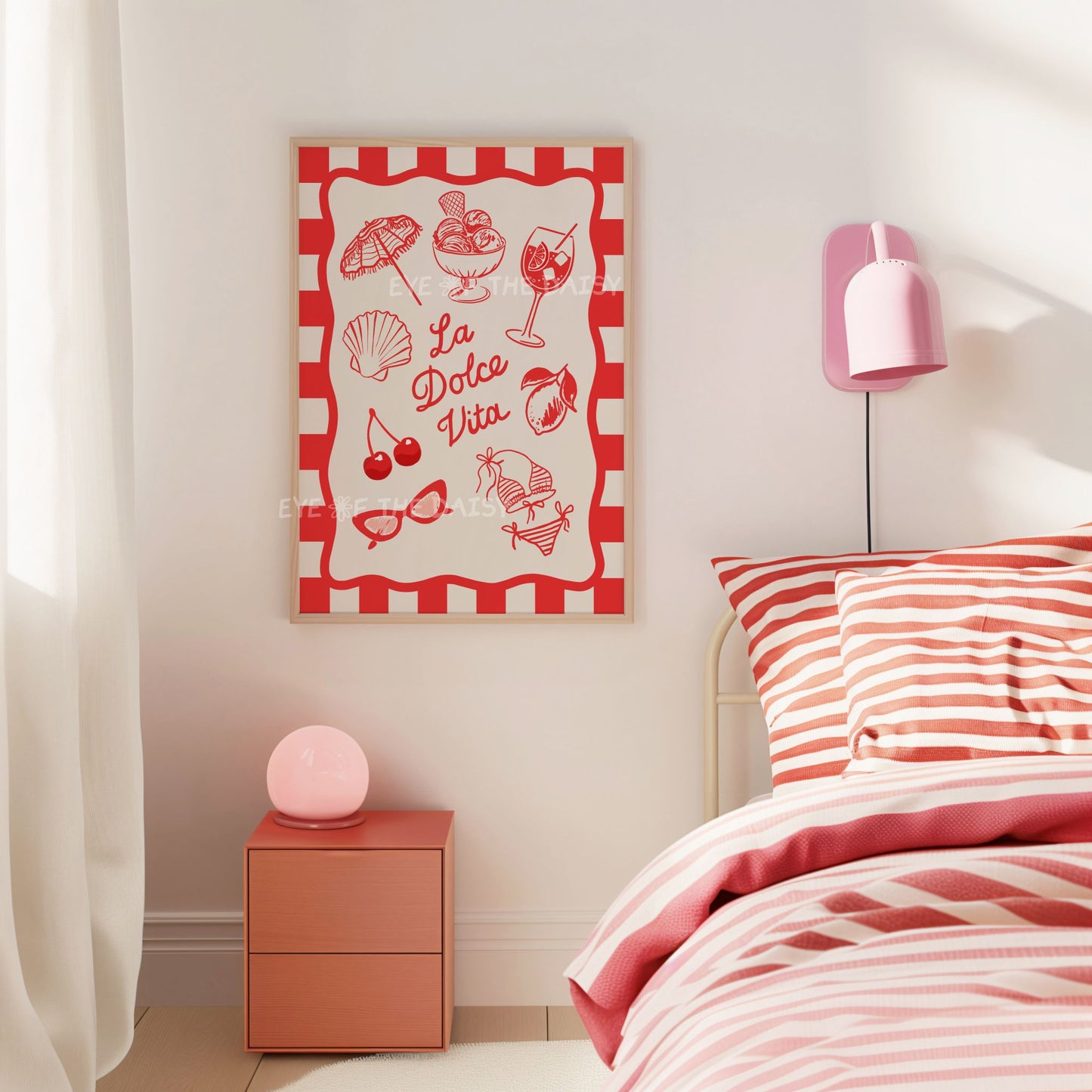 Red La Dolce Vita print – Italian summer themed printable wall art, digital download poster for apartment or dorm decor